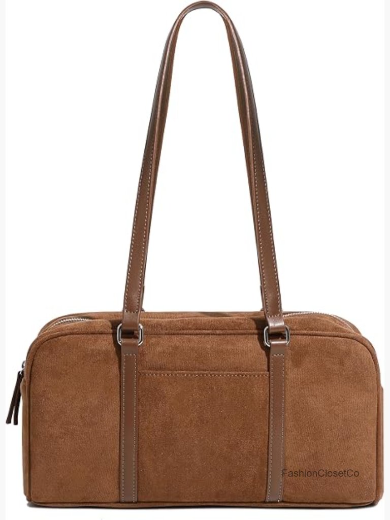 Faux Suede Boston Bowler Satchel Shoulder Bag